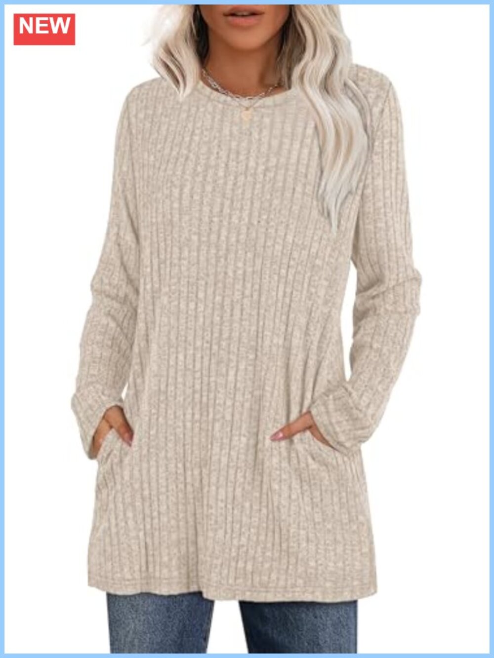 Women's Long Sleeve Tunic Sweater with Pockets Crewneck Loose Fit Dressy Fall